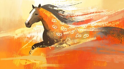 Abstract equestrian birthday card horseshoe patterns and mane textures blank message space on riding crop banner