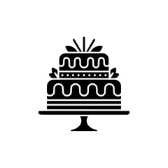 Elegant Minimalist Two-Tiered Cake Icon, Black Silhouette on White