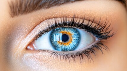 Obraz premium Close-up of a woman's eye, showcasing intricate details of iris and lashes