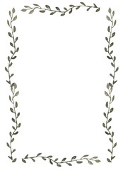 Watercolor delicate greenery frame clipart, leaves branch wreath illustration, wedding invitation, graphic flora clip art