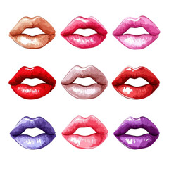 Obraz premium Vibrant Lips, Colorful Lipstick, Makeup Icons, Beauty Illustrations, Cosmetic Designs isolated on Transparent Background