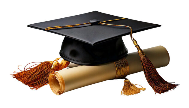 graduation cap and diploma scroll, isolated on transparent background