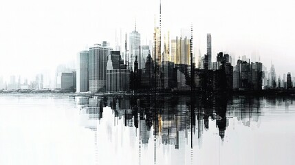 Fototapeta premium Stunning City Skyline Blending into Financial District Reflection