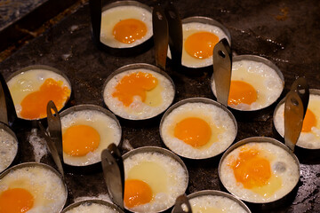 Group of Egg cooked in Egg Frying Pan. This recipe called fried egg