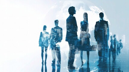 Diverse Business Team Standing in Front of Digital World Globe