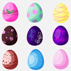 Colorful decorative eggs arranged in a playful pattern to celebrate the spring season and upcoming festivities