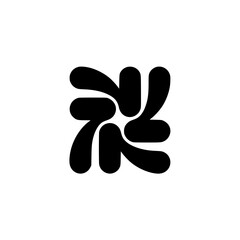 Abstract Black Floral Shape on White Background