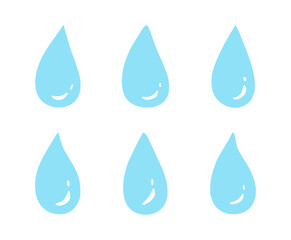 Doodle water drop,hand drawn sweat tear. Vector droplet blue liquid set in line minimal style. Perfect for UI design, weather icons, hydration and skincare themes, or emotional expressions. Isolated