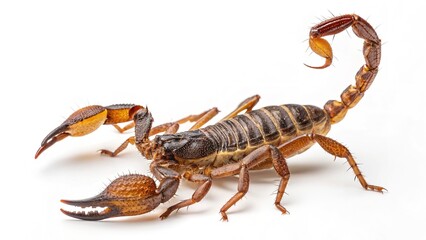Close-Up of a Brown Scorpion with Curved Stinger and Textured Pincers