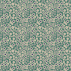 Seamless Floral Pattern with Small White Flowers on Green Background Vintage Botanical Design
