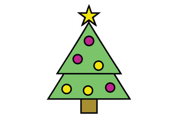 Fototapeta premium Christmas tree vector illustration with decorations and winter holiday theme.