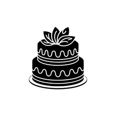 Elegant Black & White Cake Icon with Floral Detail