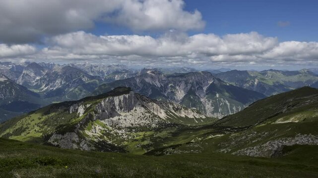 Time lapse mountain panorama at Rofan mountains, Tyrol, Austria, high definition clip