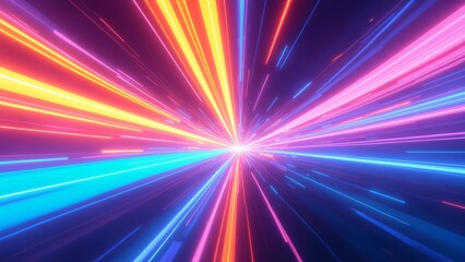 Obraz premium A vibrant, abstract representation of flowing light trails in a digital landscape