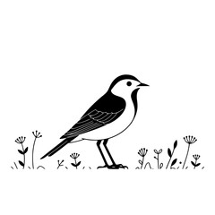Fototapeta premium Minimalist Wagtail Bird Illustration in Black and White