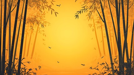 Golden bamboo forest at sunset.