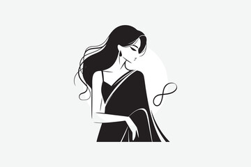 minimal black silhouette of a girl with black saree