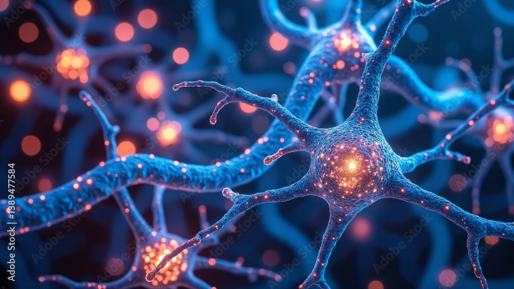 Poster Background from nerve cells or neural networks with cell activity between each other