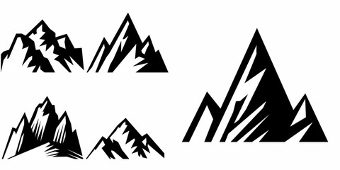 mountain vector pack. Rocky mountains icon or logo collection. Vector illustration. Mountain, rock, hill, peak logos.  Mountain peaks silhouettes. vector set silhouette of mountains and hills.
