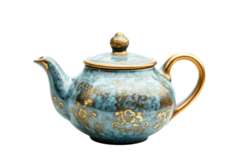 Elegant teal teapot with gold accents detailed floral design perfect for tea ceremonies studio shot