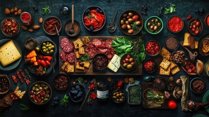 Fototapeta premium Gourmet Food Platter A Delicious Spread of Antipasto Cheese and Crackers