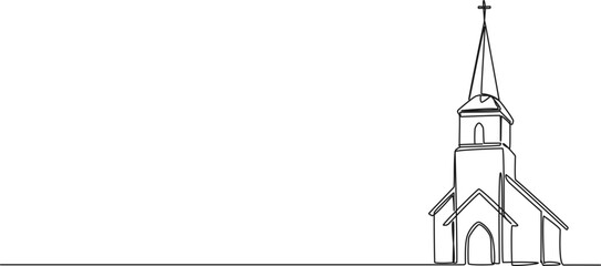 continuous single line drawing of a church building, line art vector illustration