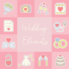 collection of wedding and love stickers in flat design for creating invitations and cards