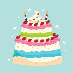 Birthday cake with blue and green icing