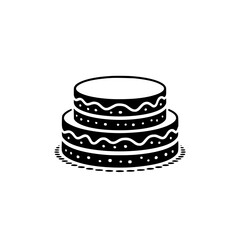 Minimalist Two-Tier Cake Illustration, Black & White, Vector Graphics
