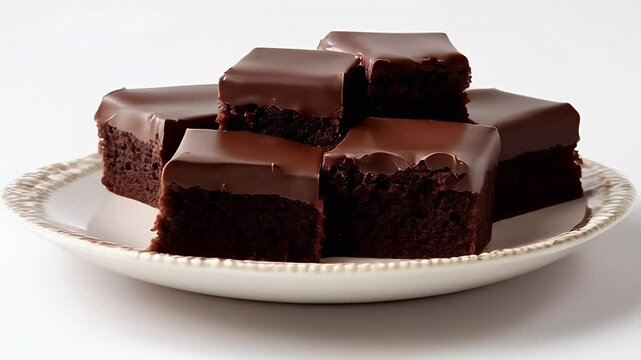 Dark Chocolate Brownies with Ganache on Off-White Plate