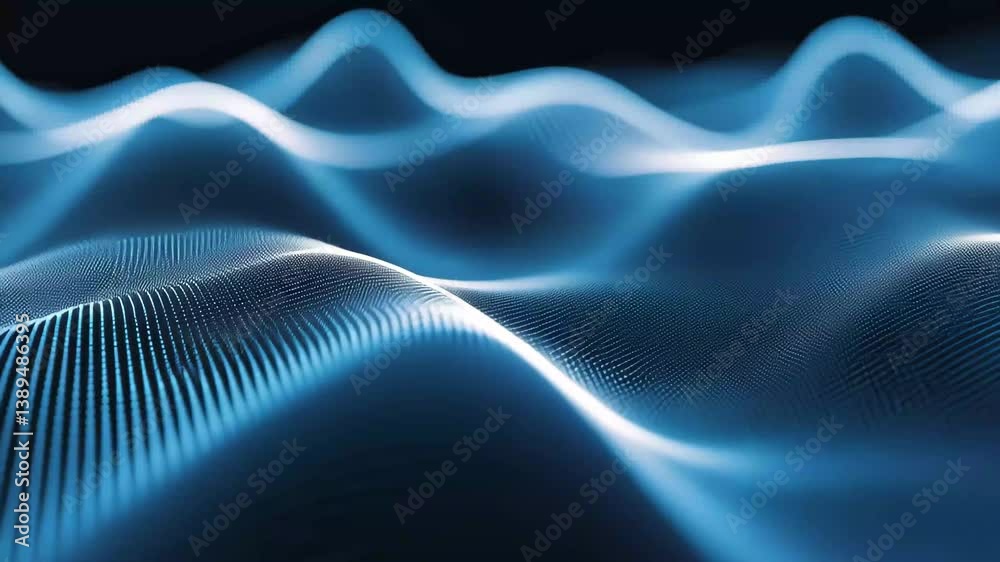 Poster Digital wave effect lines create a flowing abstract landscape with depth and motion, Abstract wave of digital wave effect , lines connecting network dots