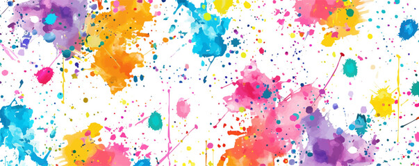 Vibrant colorful paint splashes on white background.