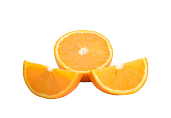 Half and slice of sweet orange on transparen png.