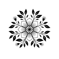 Elegant Floral Ornament: Monochromatic Flower Mandala Design