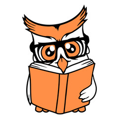 Owl nerd geek book reading bird owl glasses funny Isolated Vector Graphic Design Illustration
