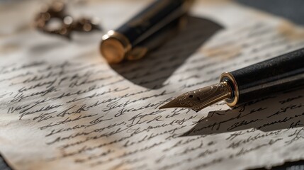A close-up of a handwritten recommendation letter on aged parchment paper with a fountain pen nearby, celebrating National Recommendation Month. recommitment, renewal, dedication, perseverance, resili