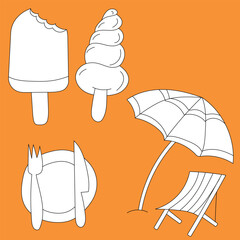 Black & White Summer Illustrations: Hand-drawn Summer Clipart Set: Doodle Summer Clipart