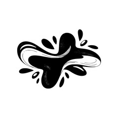 Abstract Black Ink Splatter with Detailed Line Art on White Background
