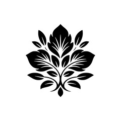 Elegant Floral Motif Vector: Black Leafy Design on White Background