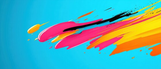 Obraz premium Dynamic abstract background with vibrant colorful paint strokes on a light blue backdrop, creating a modern and artistic design with a splash effect
