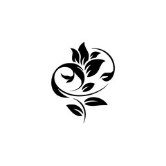 Elegant Black Floral Swirl Design on White Background