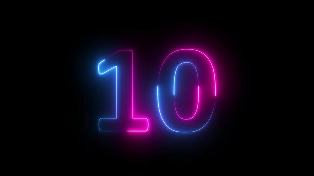 Neon number 10 animation, neon numbers 4k animated