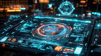 Vibrant Holographic Interface Displaying Real-Time Data in a Futuristic Environment