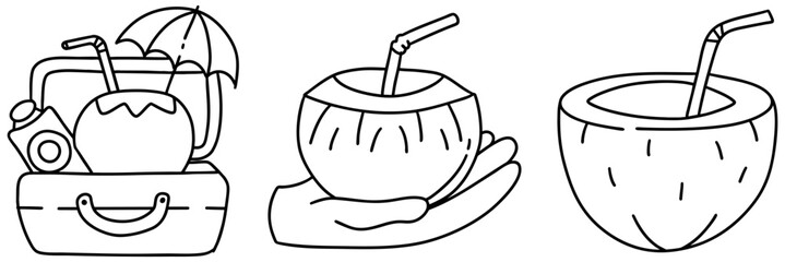 Coconut drink illustrations showcase refreshing beverages perfect for summer enjoyment