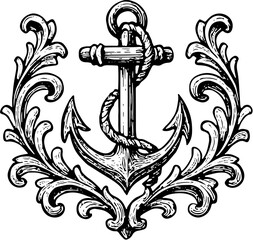 Nautical ornament. Anchor in sketch style. Vintage illustration © Riszczel