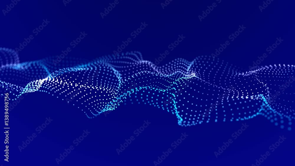 Poster futuristic wave of musical particles. stream of running data. 3d rendering