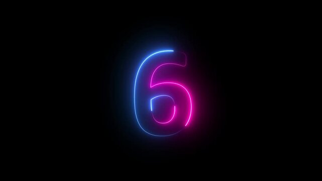 Neon number 6 animation, neon numbers 4k animated