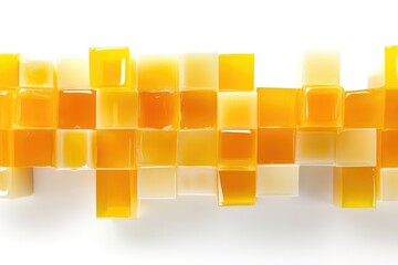 Arrangement of Yellow and Orange Glass Tiles on a White Background