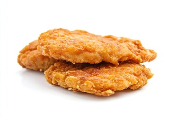Stack of Fried Chicken Cutlets Close Up on a White Background