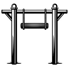 Obraz premium Playground Swing Monochrome: A solitary swing set in a stark, black and white, vintage style illustration. Evoking feelings of childhood nostalgia and playful simplicity.